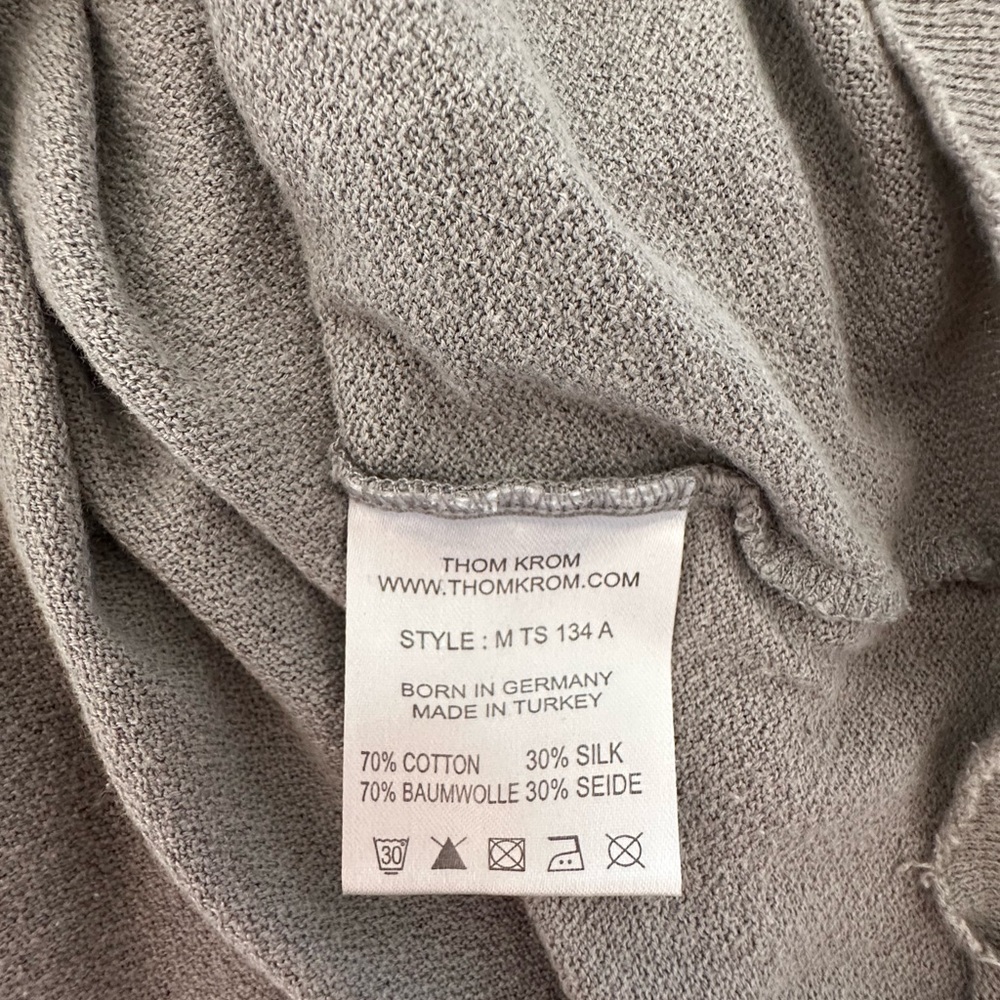 THOM KROM Gray Raw Edge Long Sleeve Tee – Size M - Picture 5 of 5